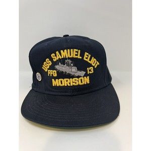 USS SAMUEL ELIOT MORISON FFG-13 SHIP HAT WITH PIN - Black Vintage Snapback